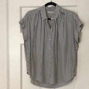 Striped Black and White Button-Up Top